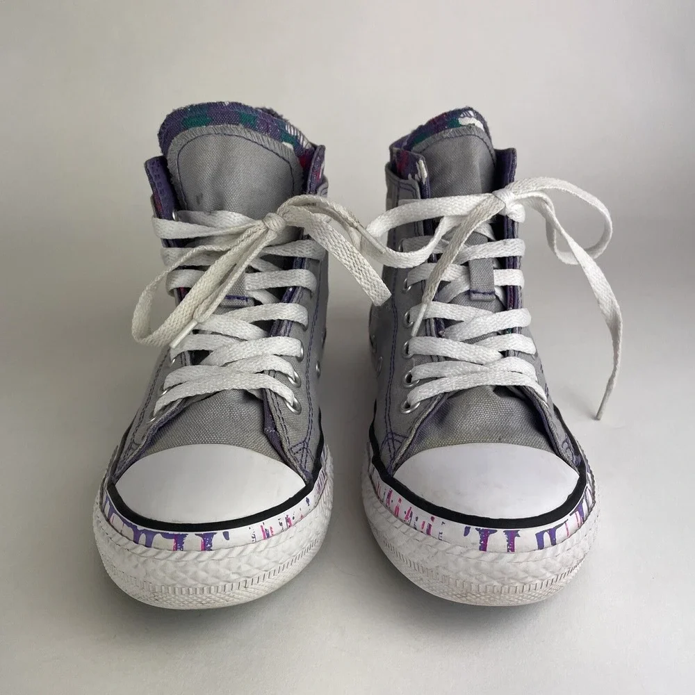 Converse Chuck Taylor All Star Juniors 6Y Grey, Purple Paint Splatter Size 3 US - Picture 2 of 12